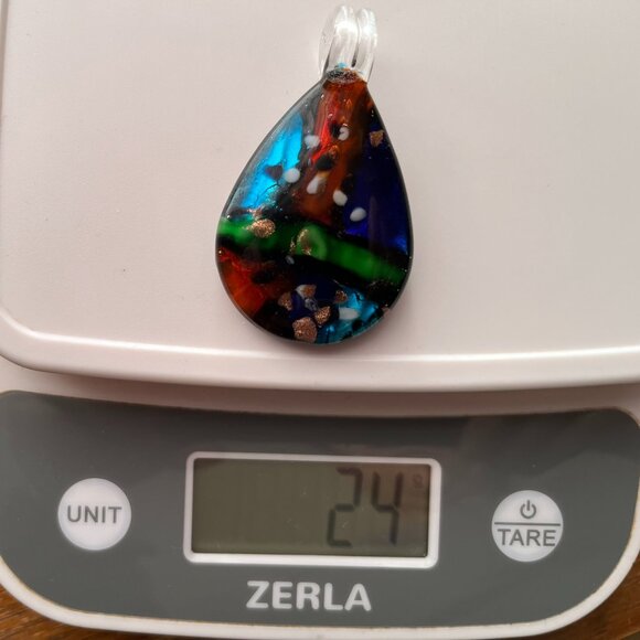 3D Graphic Blue Red & Green Dichroic Glass Pendant • Sterling Italian Chain - Picture 12 of 12